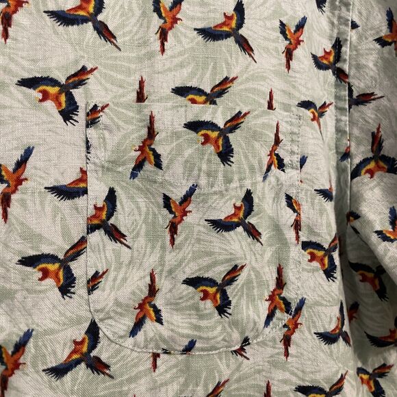 J. Crew 100% Linen Parrot‎ Bird Garden Men’s Large Short-Sleeve Shirt Classic - Picture 3 of 7